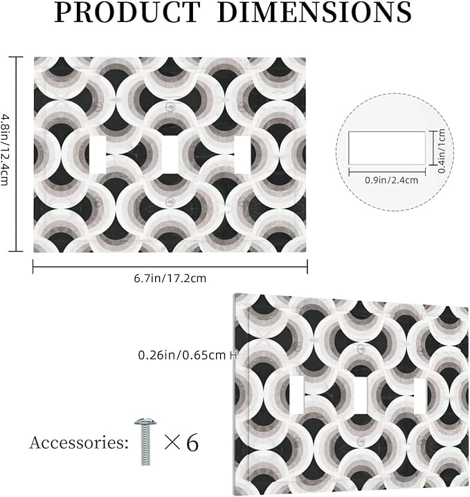 Bvtewkhz Black/White Art Marble 3 Gang Triple Toggle Decorative Light Switch Covers Electrical Faceplate Switch Plates for Bathroom Kitchen Home