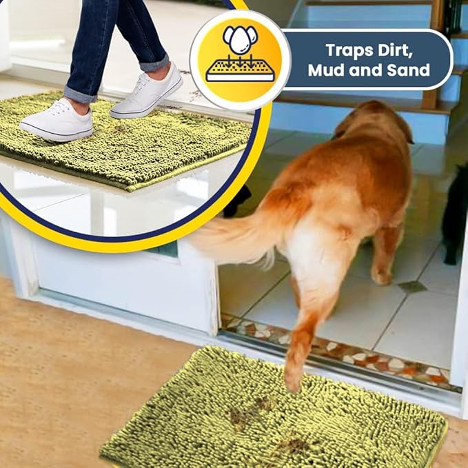 Muddy Mat® | Super Absorbent Door Mat Indoor, Microfiber Quick Dry Chenille Entryway Rug, Non-Slip Front Door Mat, Indoor Mats for Entryway, Machine Washable Pet Rug, Yellow 35"x60"