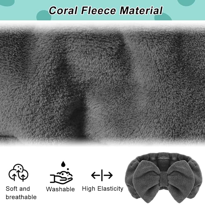 Shintop Makeup Headband Soft Carol Fleece Spa Headband with Cute Bow Elastic Headwear for Washing Face Skincare Facial Mask ShowersÃ¯Â¼ÂGreyÃ¯Â¼Â
