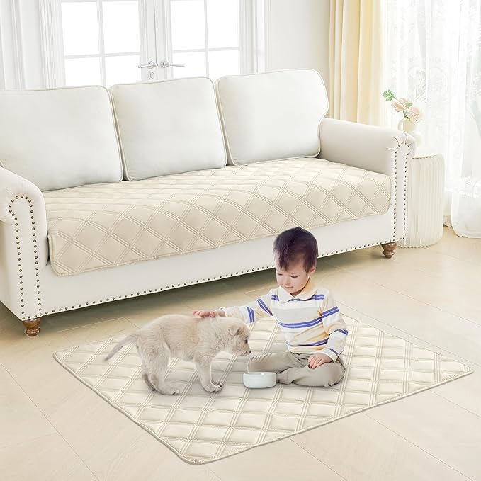 Smiry Waterproof Dog Bed Cover Blanket 68x82, Soft Reversible Pet Blanket, Washable Leakproof Cats Dogs Couch Cover for Sofa, Couch, Furniture, Beige/Beige