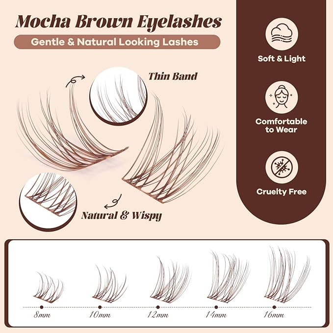 B&Q Brown Lash Clusters Blonde Velure Eyelash Cluster for Light Hair, MochaLash Cluster Eyelash Extensions Soft Browns False Eyelashes Comfortable Velure Eyelash Clusters（Velure 05）