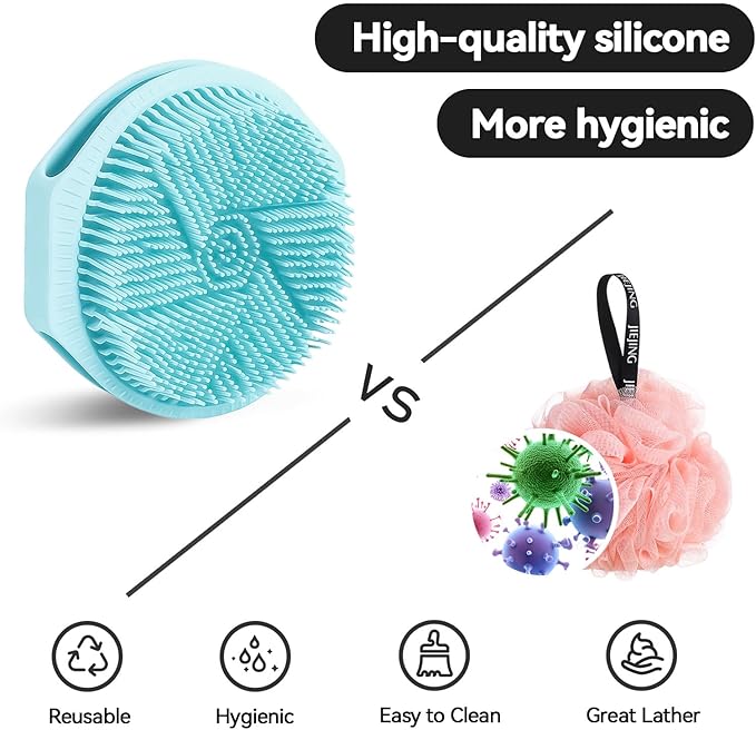 2-Pack Soft Silicone Dual-Sided Body Scrubber & Loofah | Gentle Exfoliating Shower Brush for Men & Women | Creates Rich Lather, Easy to Clean (Pink & Blue)