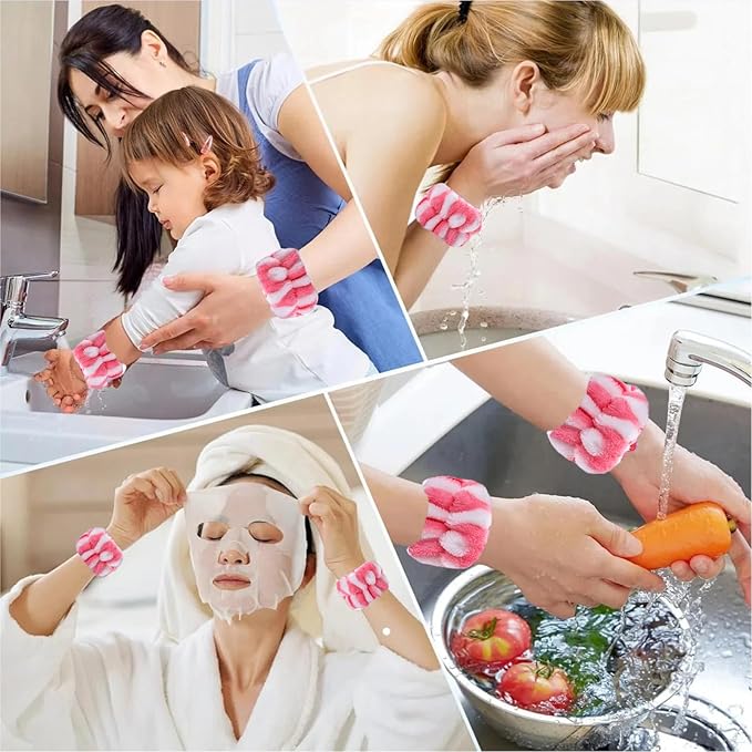 2 Pairs Wrist Washband for Women Washing Face, Wrist Spa Washband Absorbent Wristbands, Prevent Liquids from Spilling Down Your Arms