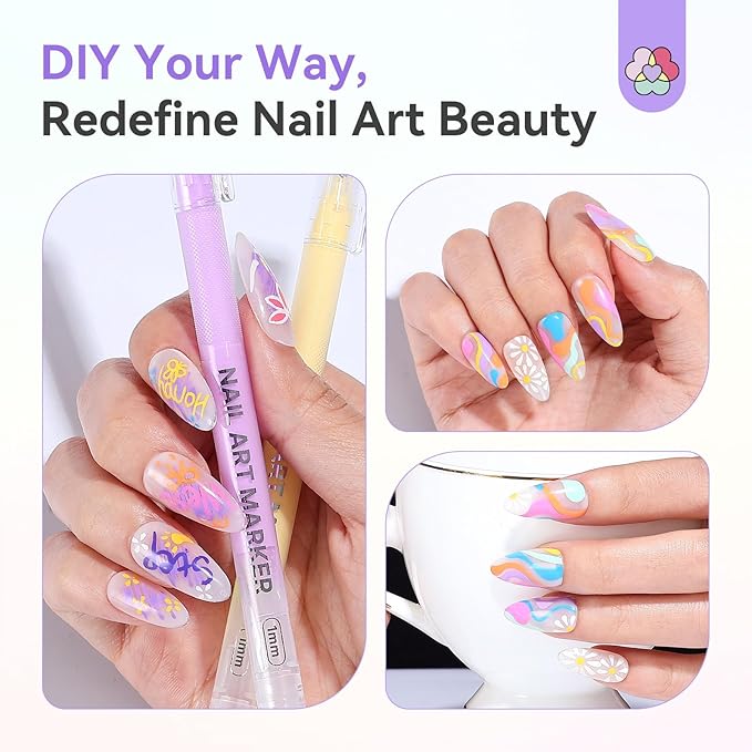 SAVILAND Nail Art Pens Set: 12 Colors Quick-Drying Ballpoint 3D Nail Polish Pens Paint Markers for Nail Art Painting, Dotting, Liner & Detailing Design, Beginner-Friendly DIY Manicure Tools Kit