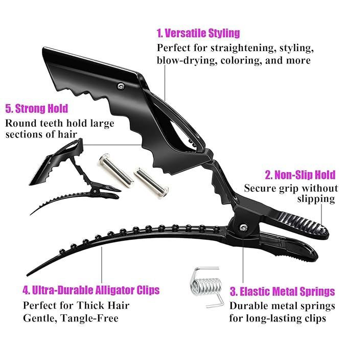 Hair Clips for Women 100 Pcs, Alligator Hair Clip for Styling Sectioning Plastic Gator Salon Hair Clip, Professional Alligator Clip with Wide Teeth ＆ Double-hinged Design (Black)