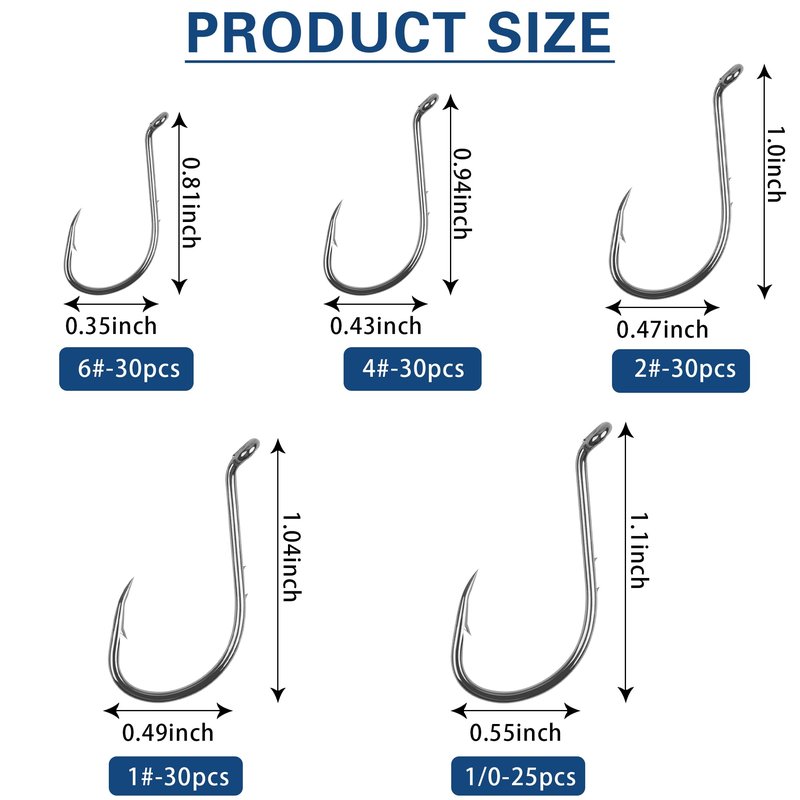 Carbon Steel Fishing Hooks Kit,110pcs/145pcs Saltwater Octopus Fishing Hook with Barbs Fish Circle Hook Freshwater Bass Fishing Hook Mix Size with Fish Tackle Box 145pcs