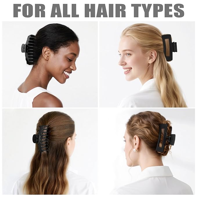 TOCESS 8 Pack Black Big Hair Claw Clips for Women Large Claw Clip for Thin Thick Curly Hair 90's Strong Hold 4.33 Inch Nonslip Matte Jumbo Hair Clips