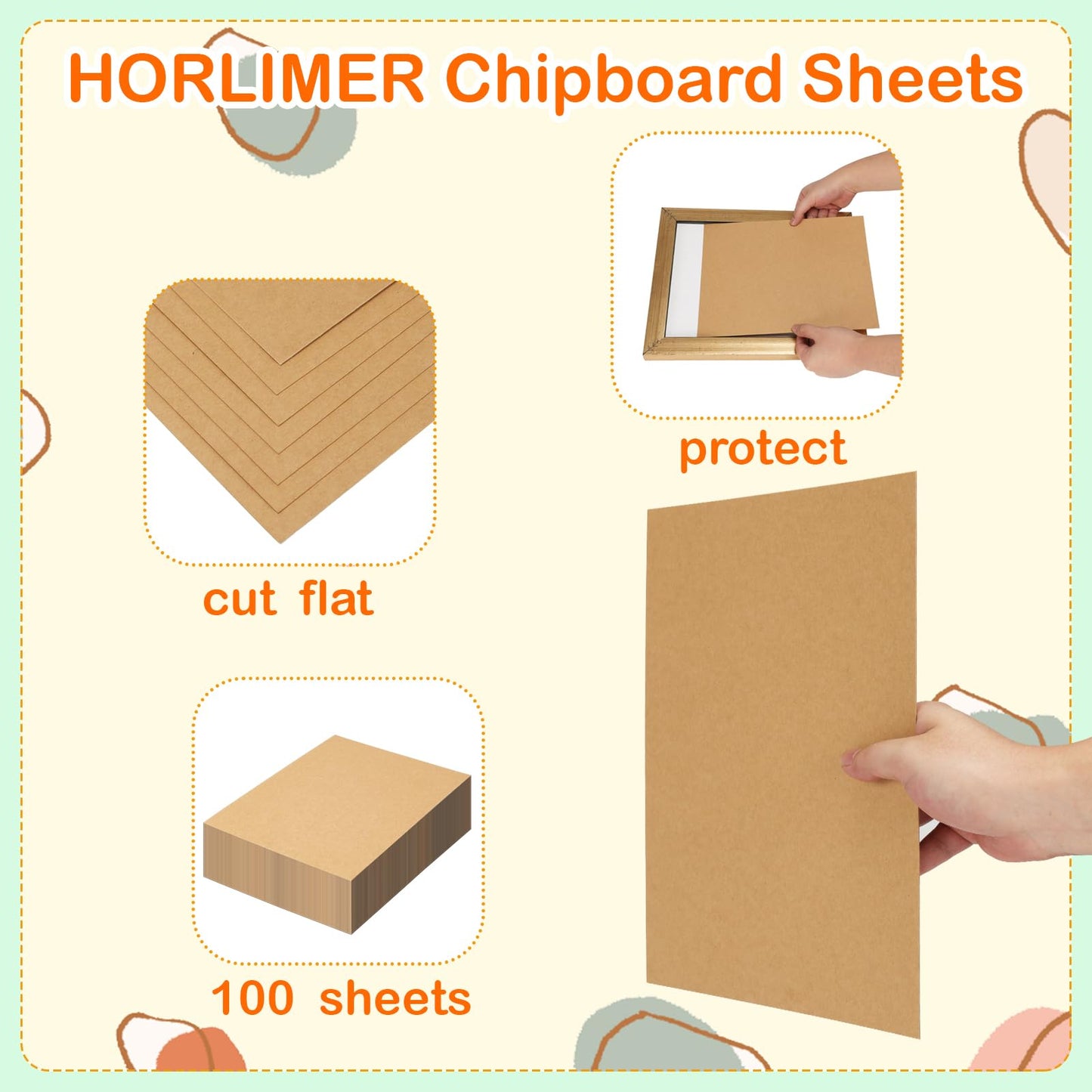HORLIMER 100 Pack 8.5x11 Chipboard Sheets, Kraft Cardboard for Shipping, Scrapbooking, DIY Crafts
