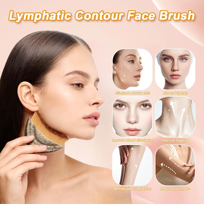 2 Pack Lymphatic Contour Face Brush, Manual Lymphatic Drainage Massager, Ergonomic Facial Cleansing Brush Fit Skin Precisely for Chin Jawline Sculpting, Relieve Fatigue, Portable Gua Sha Alternative