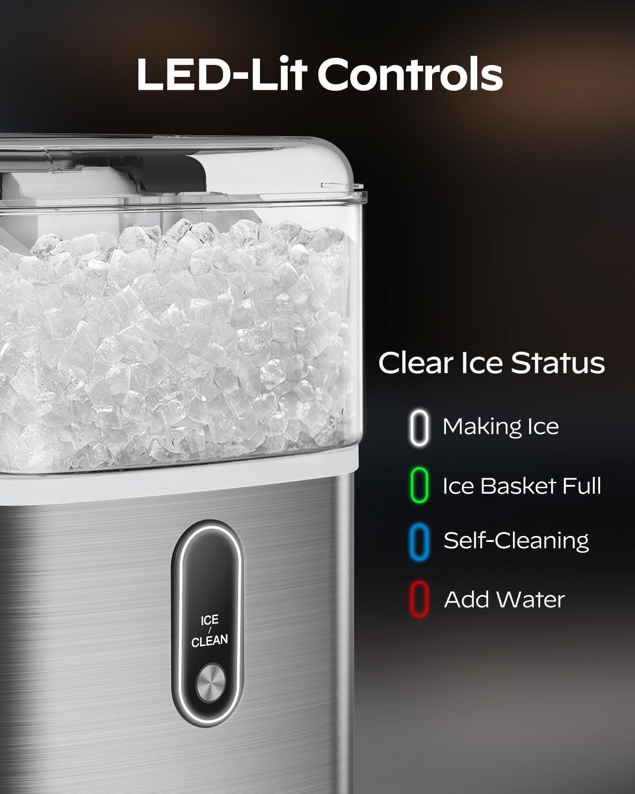 Nugget Ice Maker Countertop, HOMEZAY Pebble Ice Maker with Soft Chewable Pellet Ice, 33 lbs per Day, Compact Ice Machine with Self-Cleaning & LED Indicator for Home, Kitchen, Camping, RV, Office