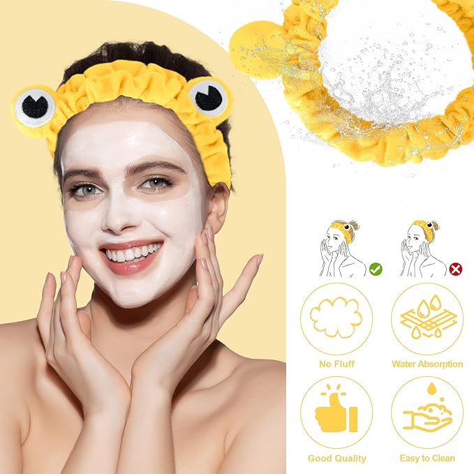 Jowmoy yellow Frog Eye Elastic Headband - Versatile for Spa, Skincare, Makeup, Face Wash, Fun Gift for Women (1 Pack)