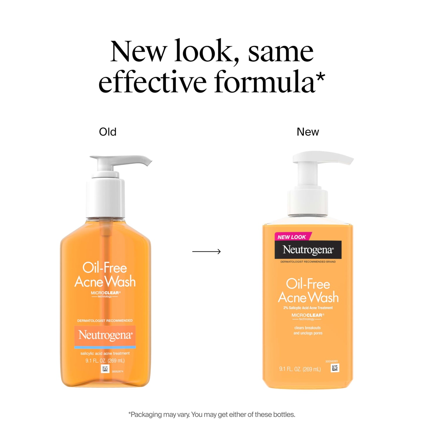Neutrogena Oil-Free Acne Wash, Acne Fighting Facial Cleanser with Salicylic Acid Medicine, Acne Treatment for Face, Non-Comedogenic, Residue-Free, 9.1 fl oz Pump Bottles, 3 Pack