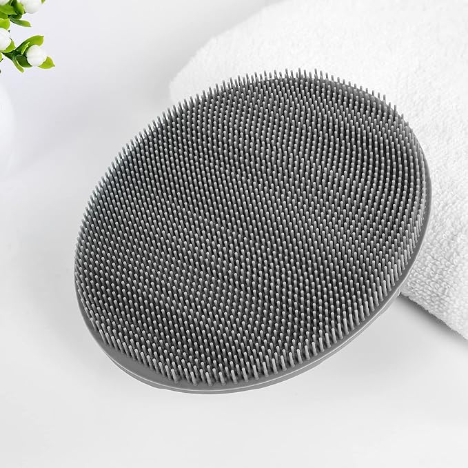 INNERNEED Soft Silicone Body Scrubber Exfoliating Glove Shower Cleansing Brush, SPA Massage Skin Care Tool, for Sensitive and All Kinds of Skin (Gray+Black)