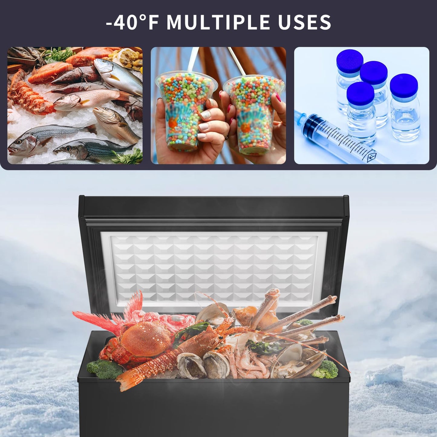 Northair Chest Freezer Low temperature quick freeze 14℉ to -40℉ Compact Freezer - 2 Removable Baskets (Black, 1.8 Cubic Feet)