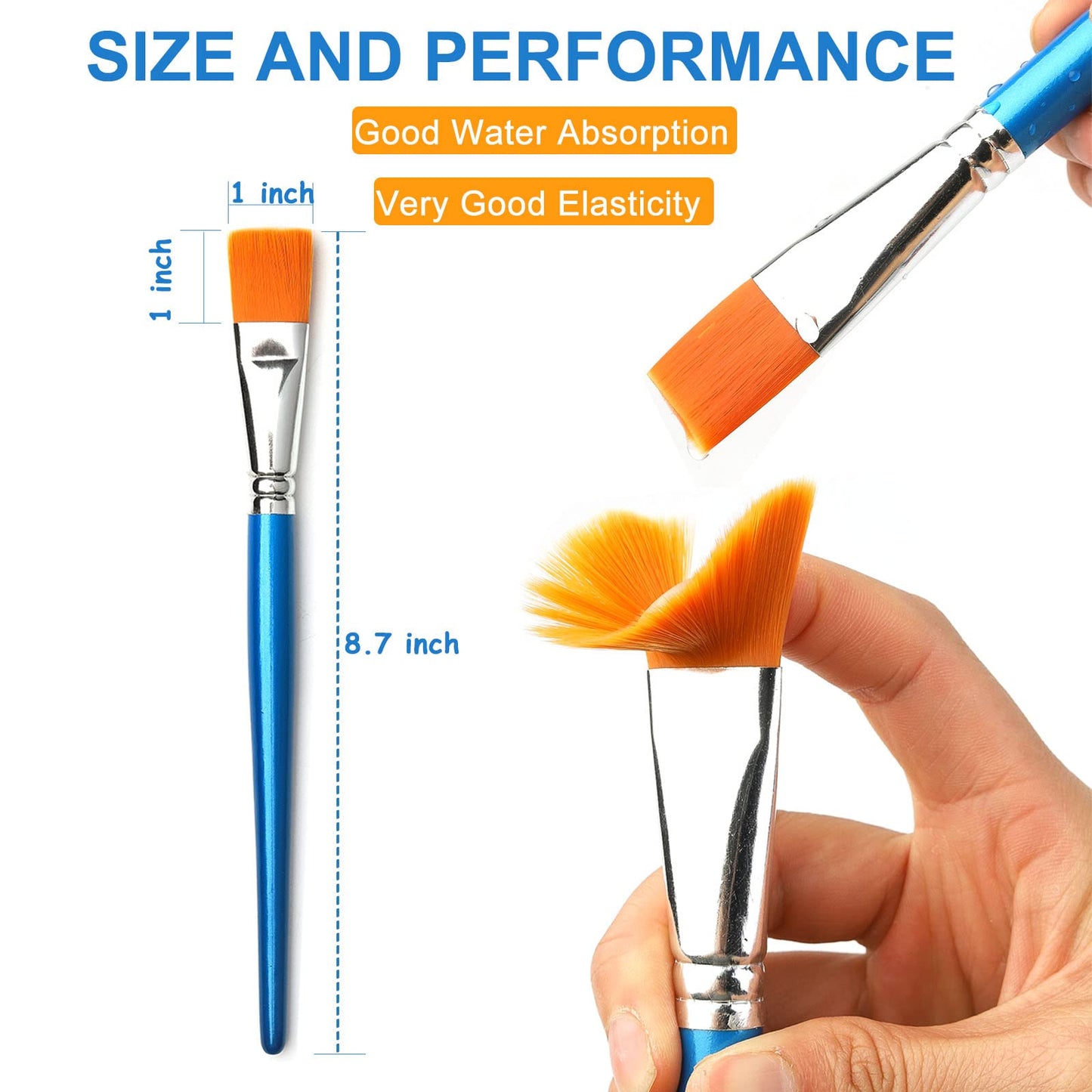 1 inch Flat Paint Brushes for Acrylic Painting, 32 Pieces Large Acrylic Paint Brushes Bulk for Acrylic, Watercolor, Oil, Crafts, Face Body Art