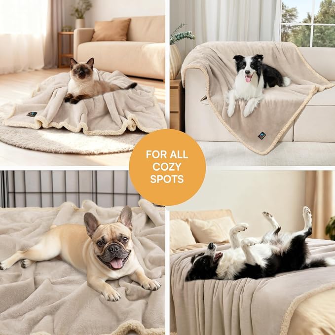 Luciphia Waterproof Pet Blanket, Liquid Pee Proof Dog Blanket for Sofa Bed Couch, Reversible Sherpa Fleece Furniture Protector Cover for Small Medium Large Dogs Cats, Grey Beige X-Large（85" x 57"）