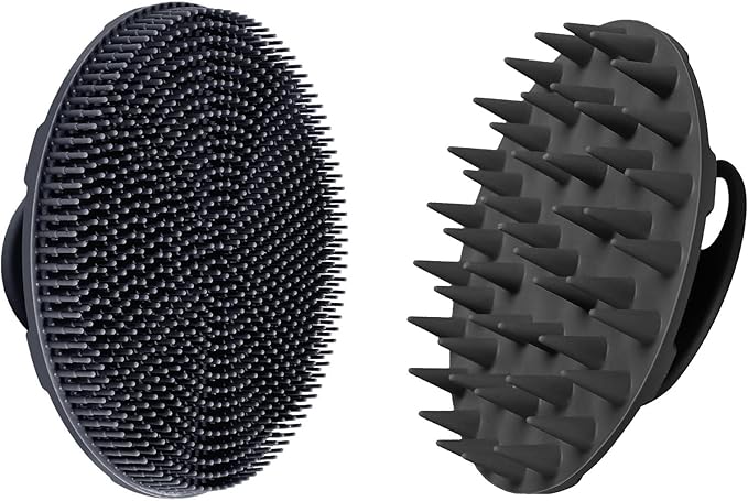 INNERNEED Food-Grade Soft Silicone Body Scrubber Shower Brush, with Scalp Massager Shampoo Brush, Wet & Dry Manual Scalp Care Hair Washing (Black)