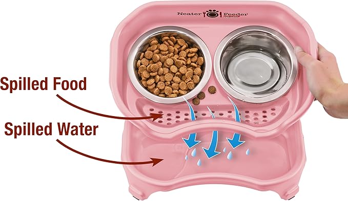 Neater Feeder Express Mess Proof Cat Bowls Elevated, No Spill Feeding Station, Stainless Steel Dishes for Food and Water, Raised Bowls for Indoor Cats, No Fatigue Whisker Friendly Dish, Pink