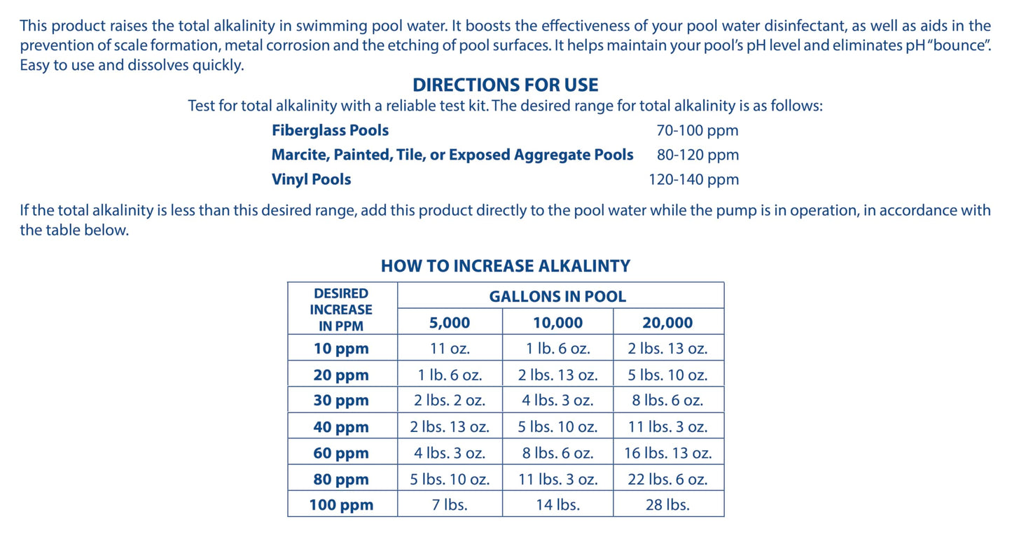 Pool Mate 25-Pounds Premium Alkalinity Increaser for Swimming Pools, 100% Sodium Bicarbonate