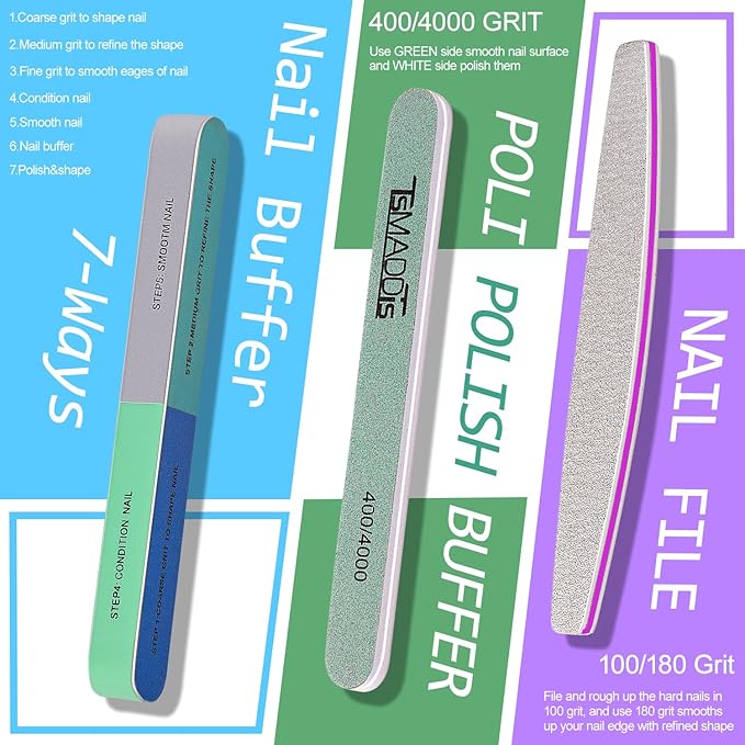 TsMADDTs Manicure Tools Kit with Buffer Blocks, Polishing Buffers, Files, Cuticle Nipper, Pusher and Cuticle Oil for Women Manicure Care
