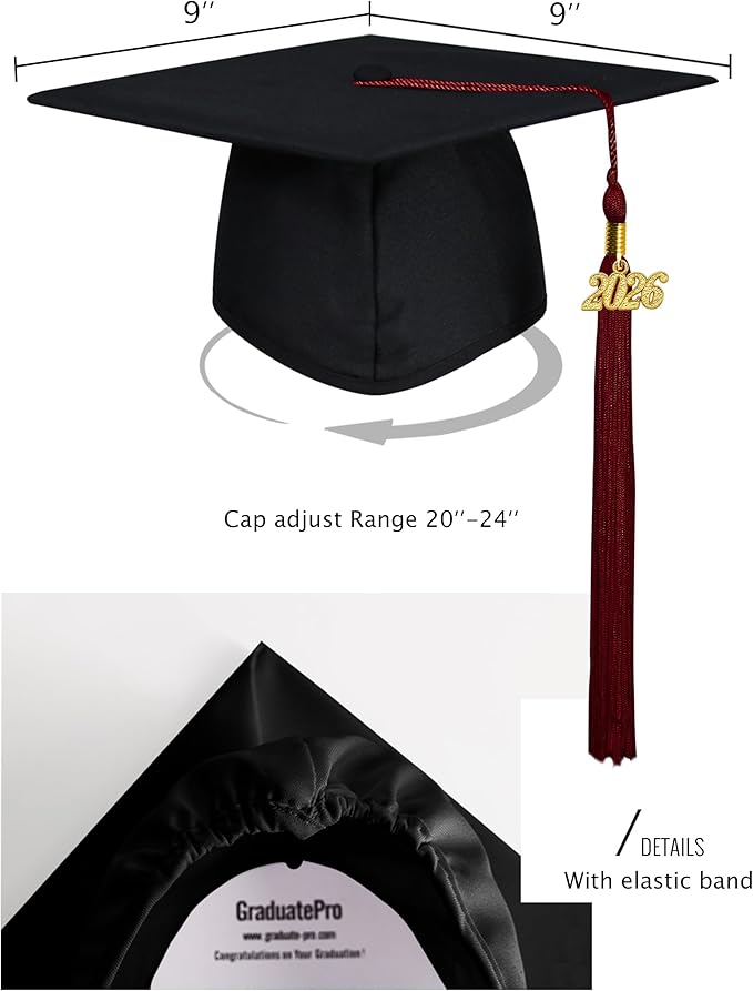GraduatePro Matte Graduation Cap with 2026 Tassel for Adults High School and Bachelor Master 12 Colors