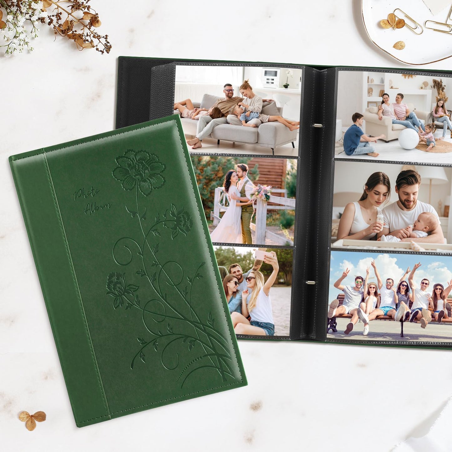 Artmag Photo Album 4x6 300 Photos, Extra Large Capacity Leather Cover Wedding Family Photo Albums Holds 300 Horizontal 4x6 Photos(Dark Green)