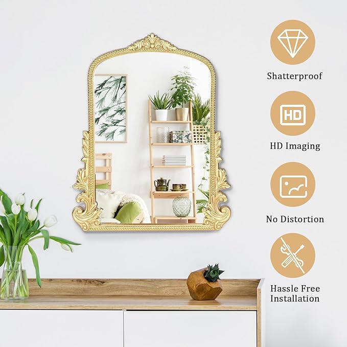 Vintage Small Arched Mirror, 20 * 16in Wall Mounted Vanity Mirror for Living Room, Bedroom, Bathroom, Entryway, Porch, Home and Dormitory, Versatile, Easy to Install, Space-Saving