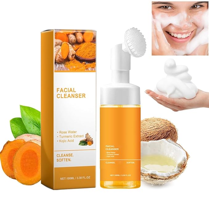 Axnzp Turmeric Facial Cleanser, Deep Cleansing Exfoliating Glow Wash Turmeric Face Wash With Brush for Women All Skin.