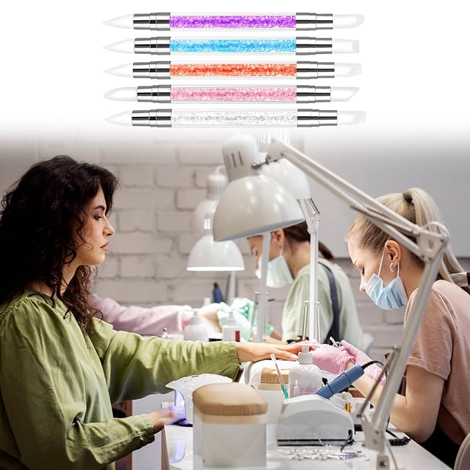 5 Pcs Nail Art Sculpture Pen, Dual Tipped Silicone Nail Tools, Nail Art Brushes, Rhinestone Nail Polish Carving Pen, Nail Art Tools for Design Nail Carving Drawing Shaping Effect(5 Colors)