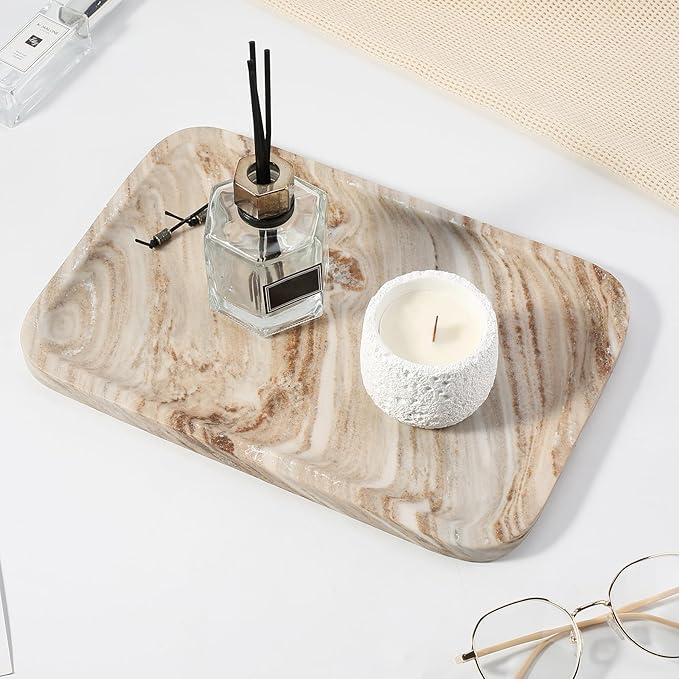 Koville Marble Tray, 12"x8" Natural Marble Vanity Tray for Countertop Bathroom Kitchen Dresser, Decorative Catchall Trays for Perfume Jewelry, Rectangular Stone Serving TrayÃ¯Â¼ÂPalissandroÃ¯Â¼Â