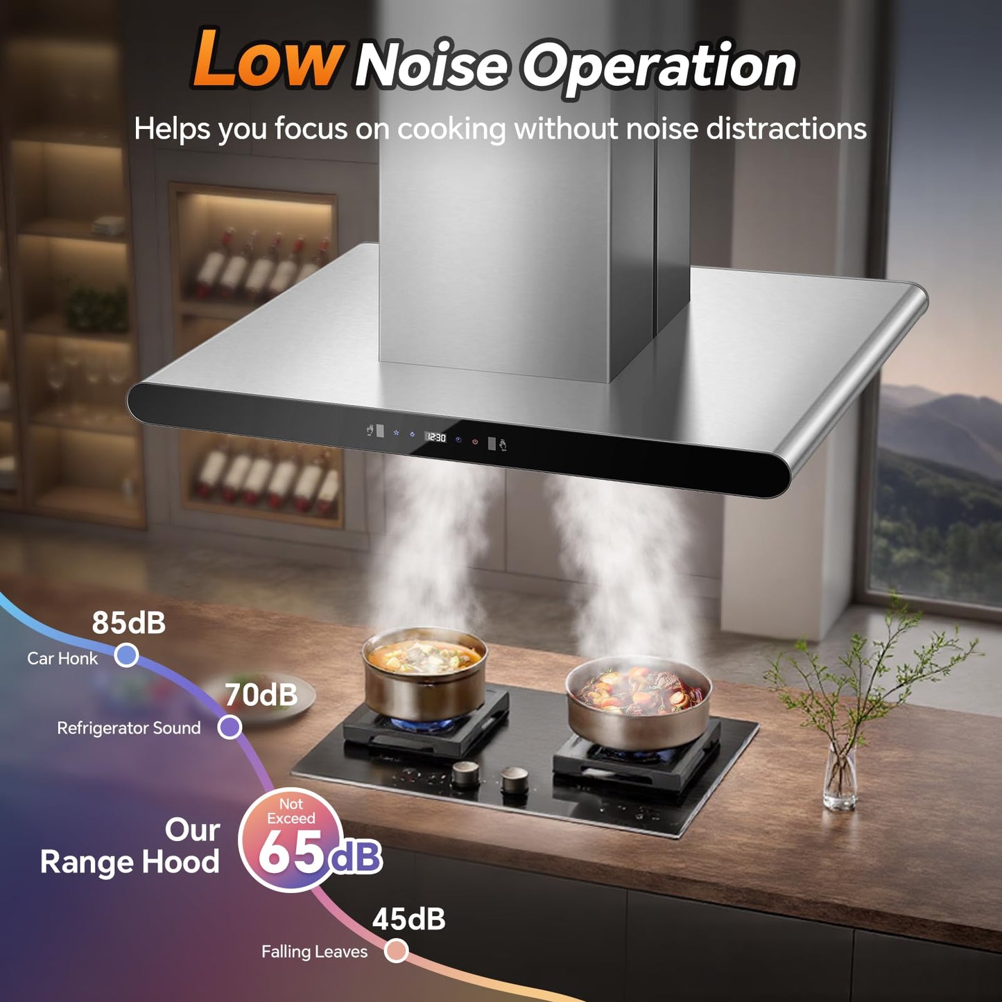 Tiesay Island Range Hood 36 Inch, 700 CFM kitchen Hood with Dual-Sided Touch/Gesture/Remote Control, Ceiling Mount, Convertible Ducted/Ductless, 3-Speed Fan, 3 Stainless Steel Baffle Filters