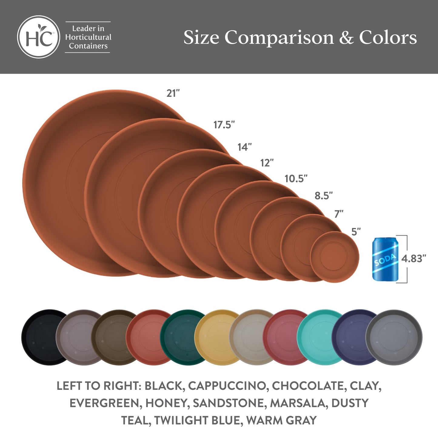 The HC Companies 10.5 Inch Prima Round Plant Saucer, Lightweight UV-Resistant Plastic Outdoor & Indoor Flower Pot Tray, 2-Pack Plant Pot Trays for Garden & Home Decor, Twilight Blue