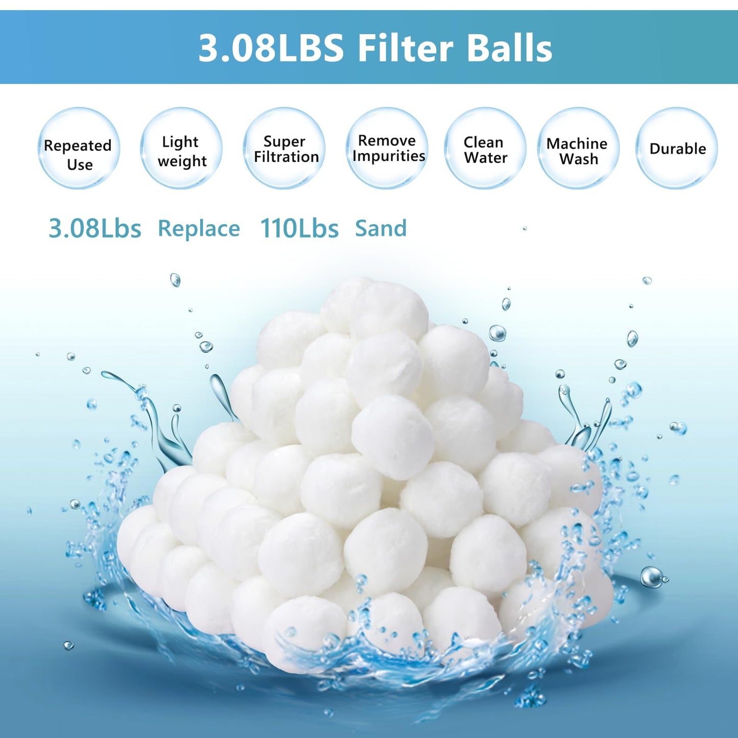 Catbgz 3.08 lbs Pool Filter Balls for Sand Filter Pump, Dry Filter Sand Balls, Eco-Friendly Reusable Swimming Pool Filter Media for Above Ground Pool Pool, Aquarium, Fish Tanks, Filter Pumps