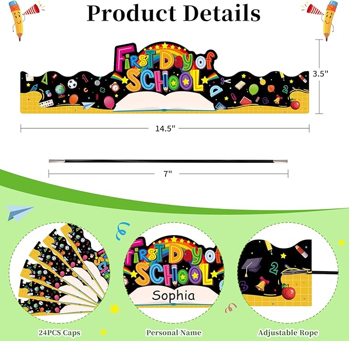 SICOHOME Paper Crown Hats Caps for Kids Paper Crowns for Students Classroom Kindergarten Preschool Party Supplies Adjustable