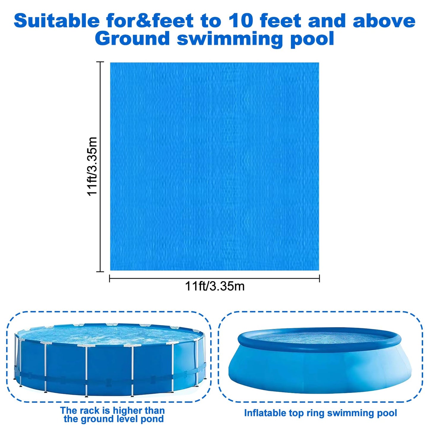 YEXEXINM 11 x 11 Ft Pool Ground Cloths,Swimming Pool Waterproof PE Swimming Pool Liner Pad for Protect Above Ground Pool Blanket for 8ft to 10ft Frame Above Ground Pools Accessories Prevents Punctures