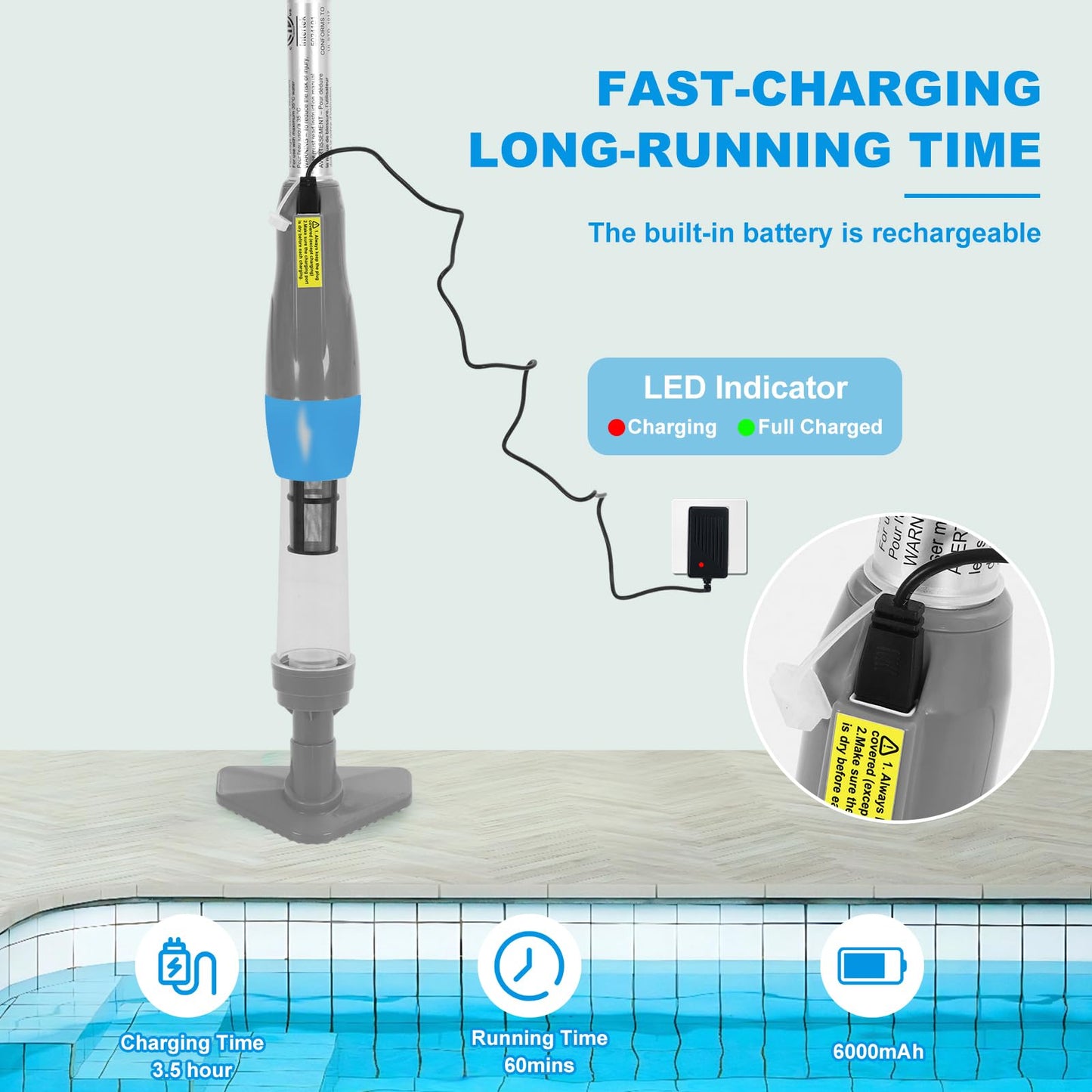 4 in 1 Cordless Rechargeable Small Pool Vacuum spa hot tub 90 Mins Running Time, 12 Gallons/Min Powerful Suction