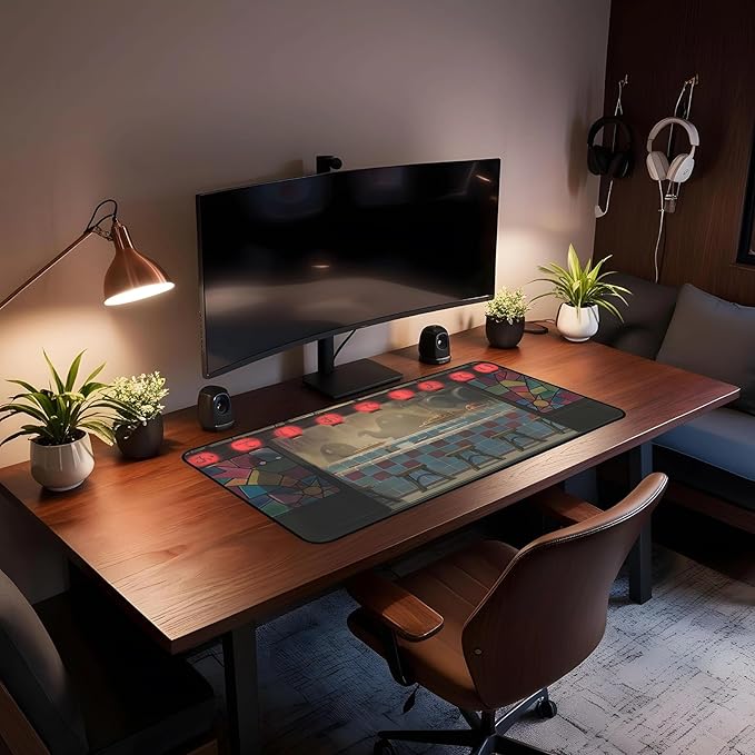 Japanese Anime Desk Pad, Black Ghost Game Mouse Pad, Long Keyboard Mat, Computer Pad, Wireless Mouse Mat, Non-Slip Desk Mat with Stitched Edges, Retro Home Office Desktop Decor 31.5"X15.7"