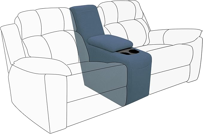 Easy-Going 2-Piece Recliner Console Cover for Reclining Loveseat Covers Stretch Jacquard Middle Console Cover for Recliner Couch and Sofa Bluestone