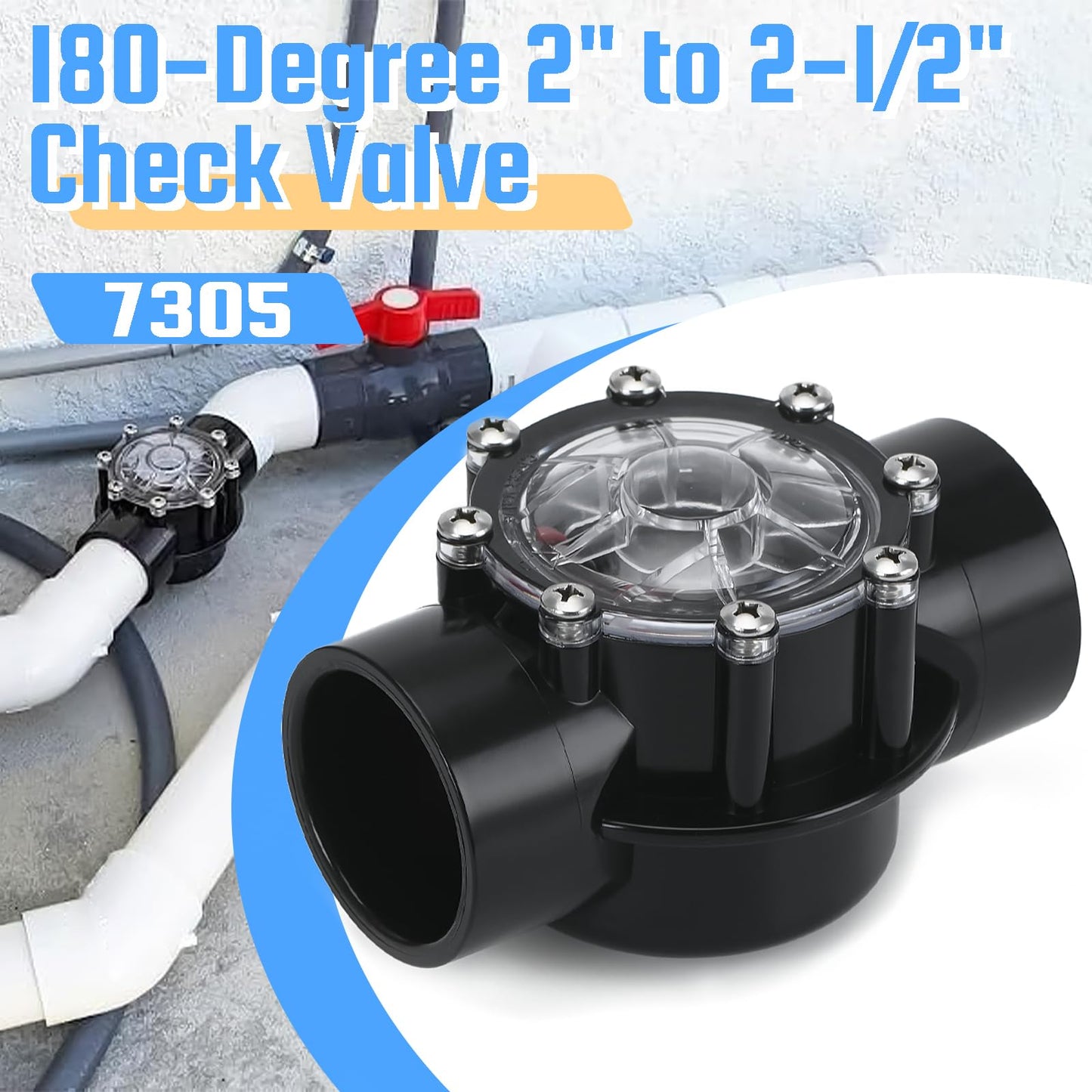 7305 Check Valve Replacement for Jandy 2-Inch to 2-1/2-Inch 180-Degree Straight Through Flow Check Valve Compatible with Pool and Spa (7305)