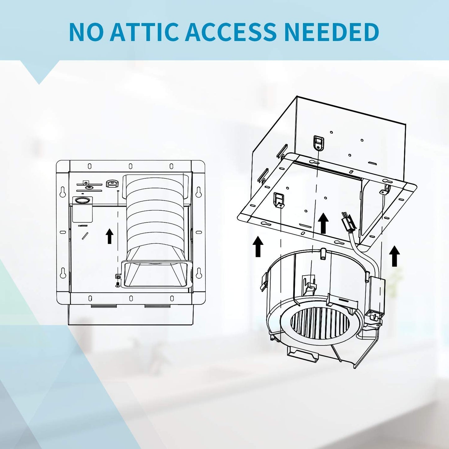 Tech Drive Bathroom Fan with Light 110 CFM, 1.2Sone No Attic access Needed Installation,Very Quiet Bath Ventilation and Exhaust Fan with LED Light 4000K 800LM, 4inch Duct,White Plastic Grille