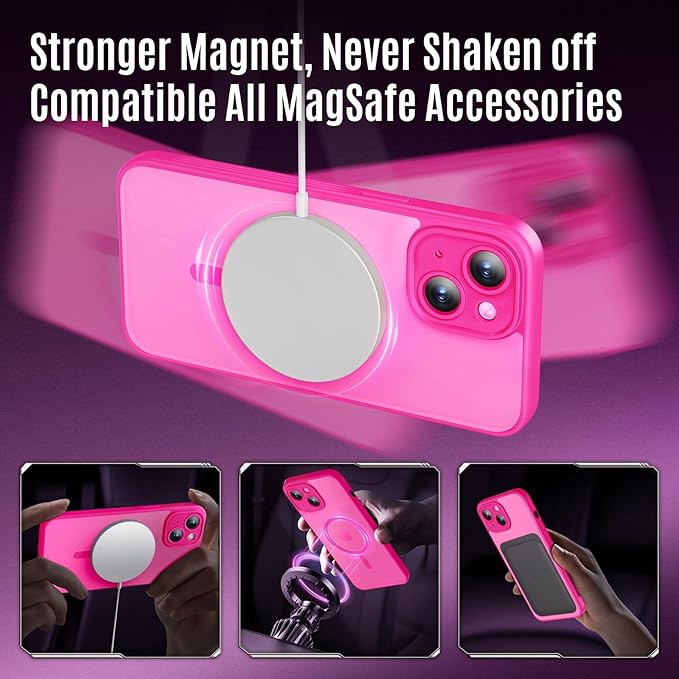 Designed for iPhone 14 Case, Compatible with MagSafe, with Privacy Screen Protectors X2, [Camera Protection] [15FT Military Drop Protection] Shockproof Phone Case, 6.1", Hot Pink
