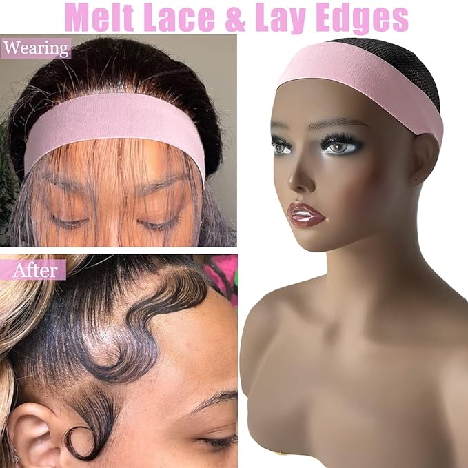 Elastic Lace Melting Edge Bands for Wigs - Adjustable Magic Buckle Wraps to Lay and Grip Edges, 2 Pcs Wig Accessories