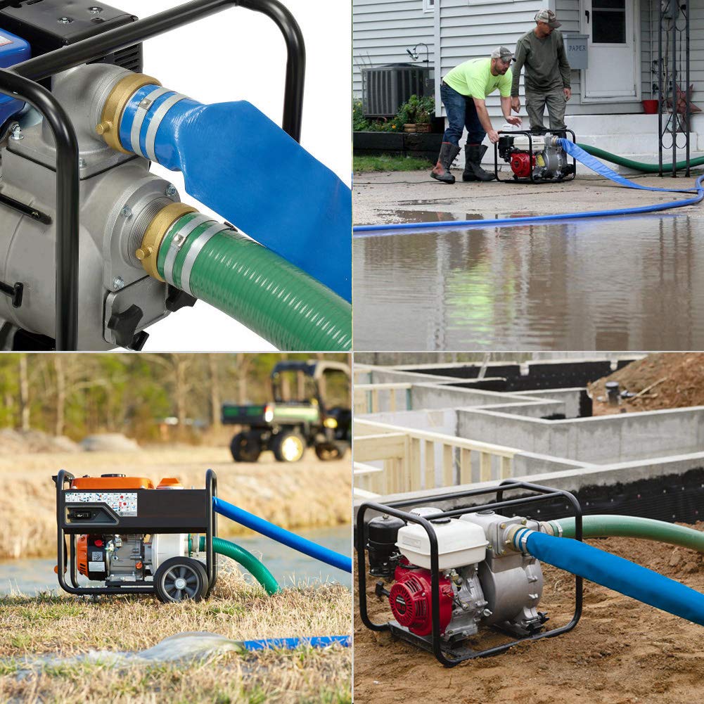 2" x 50' Blue PVC Backwash and Discharge Hose for Swimming Pools, Heavy Duty Reinforced Flat Pool Hose with Aluminum Pin Lug Fittings
