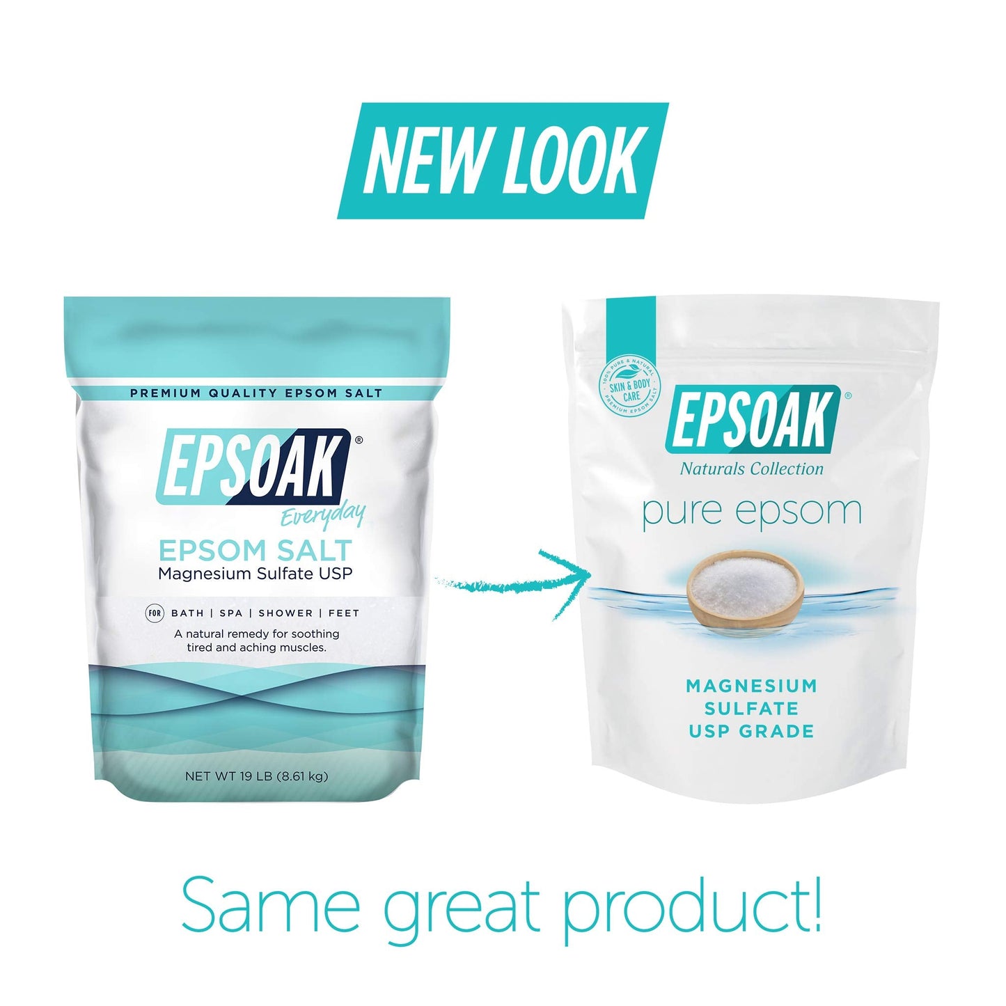 Epsoak Epsom Salt 19 lb. Magnesium Sulfate USP. Resealable Epsom Salt Bag Unscented, Made in The USA, Cruelty-Free Certified