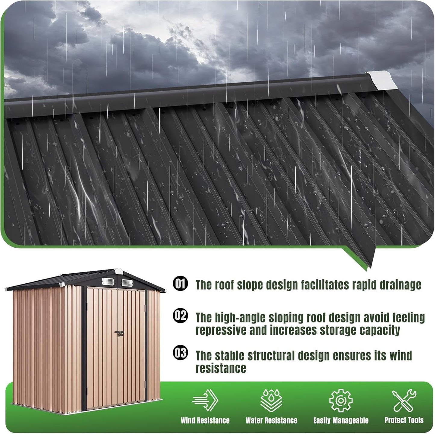 Aoxun 6'x4' Outdoor Metal Storage Shed with Lockable Door- Ideal for Tools, Garden Equipment & Bikes, Perfect for Patio Placement(Base Included/Brown)