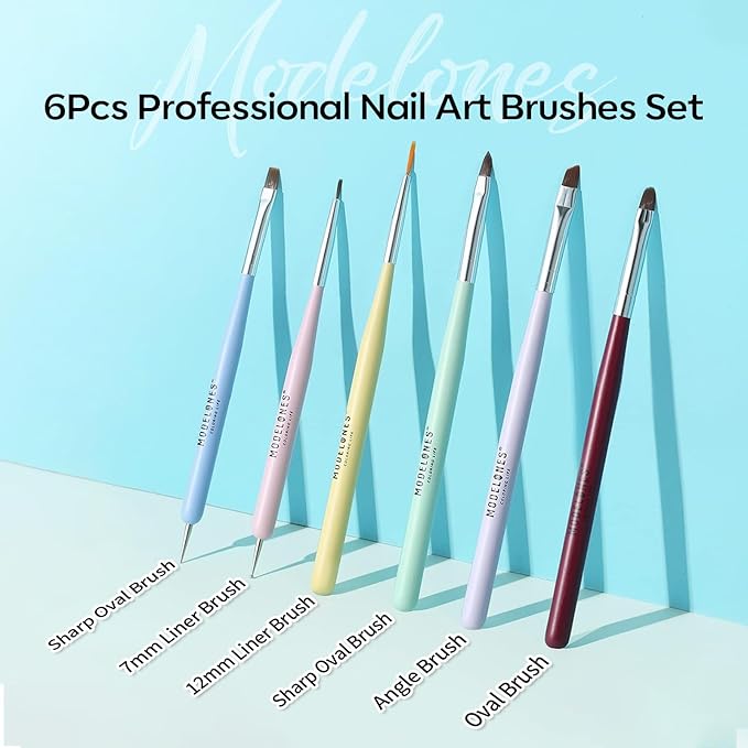 Modelones Nail Art Brushes Set, Nail Brush kit Gel Polish, Extension Gel, Liner, Clean up, Carving, Apex Building, Dotting Pens Professional Tools for Drawing Painting 3D Design Salon & DIY Use