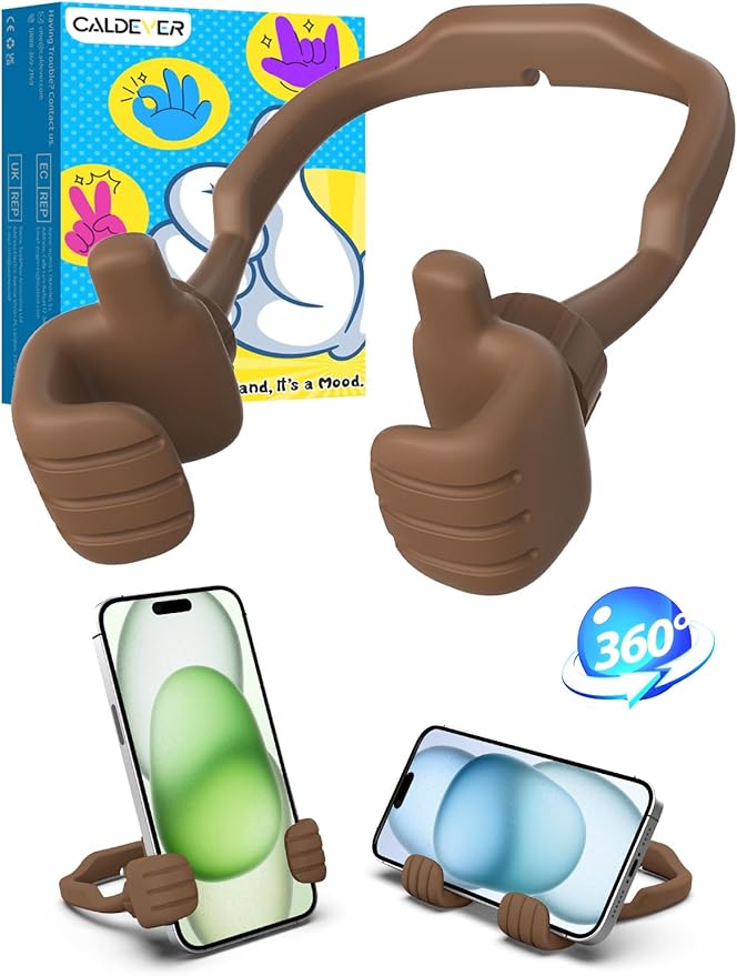 Easter Basket Stuffers Gifts for Teens Boys Men Him Cell Phone Holder: Patented Thumbs Up Phone Stand Funny Gifts for Adults Kids Teenager Husband Friend Coworkers Phone Accessories Cool Gadgets Brown