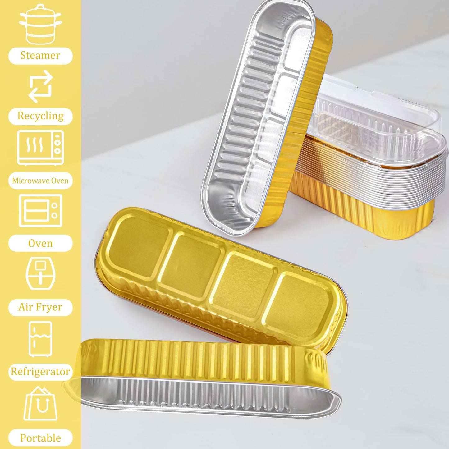 50PCS Rectangle Mini Loaf Pans With Lids,Mini Cake Pans with Lids,Disposable Ramekins Baking Cups Muffin Tins Cupcake Cups For Wedding Birthday Party,6.8oz（Gold）