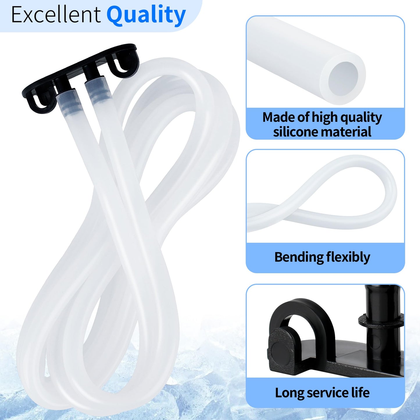 Ice Maker Drain Hose with Plug, Ice Maker Parts Compatible with GE Opal Nugget Ice Maker, 6.22 Feet 1/4'' ID Drain Hoses Extension with Stopper Cap Hanger Holder Clip