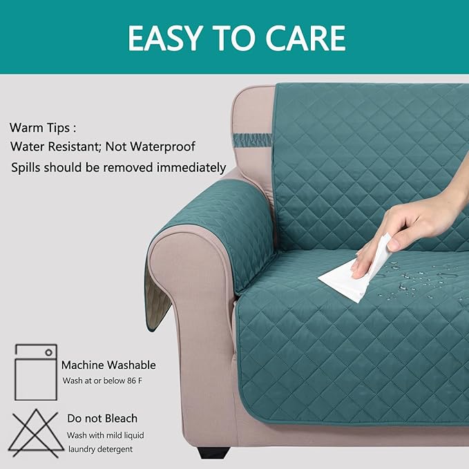 U-NICE HOME Loveseat Sofa Cover Reversible Couch Cover for Dogs with Elastic Straps Water Resistant Furniture Protector for Pets Couch Cover for 2 Cushion Couch (Loveseat, Blue/Beige)